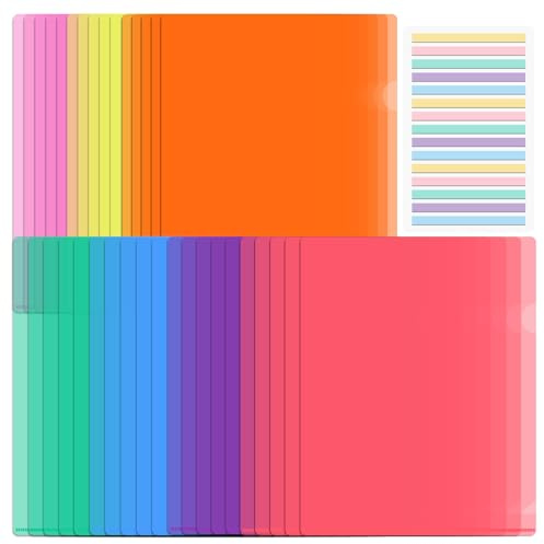 35 Klarsichthüllen A4 set, Prospekthüllen Seitlich Offen, Glasklare a4 Folienhüllen für Schule, Büro, Haushalt, 7 Farben, 300 bunte Registertabs