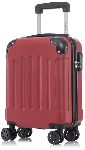 YONSLY Koffer Suitcase S Rot, Trolley Reisekoffer, Rollkoffer Handgepäck mit 4 Rollen 360°, Hartschalenreisekoffer, Zahlenschloss, Weicher Gummigriff