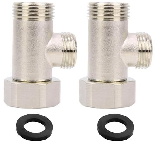 TenaLucy 2 Pièces Robinet WC 3 Voies, En T Vanne 3Voies Piscine, Résistant à la Corrosion Inverseur Douche, Adaptateur en Forme T 3/8 1/2 Vanne pour Raccord Toilette avec Rondelle Ruban d'Étanchéité