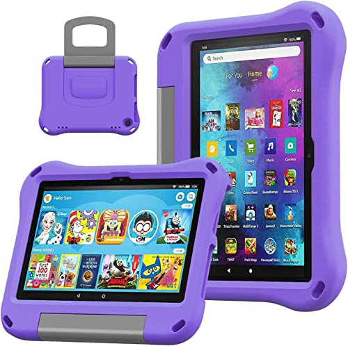8 Tablet-Schutzhülle für Kinder, leicht, kindersicher, stoßfester Griff und Ständer (Version 2024/2022/2020).Nicht geeignet für TCL iPad Samsung 8 Zoll Tablet. (Purple)