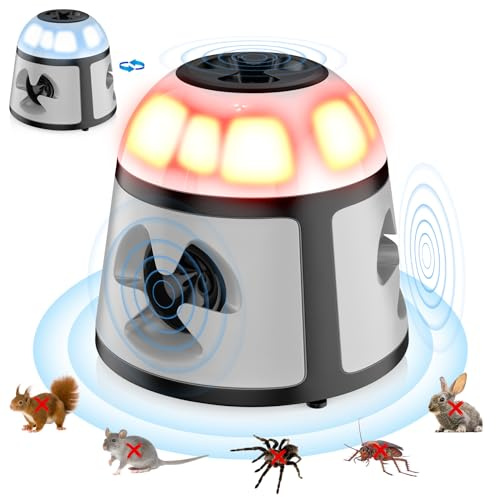 outsweat Ultrason Souris et Rats 360°, 4 Modes Répulsif Souris avec Lumière Clignotante, 200 M² Répulsifs Anti-Taupes Anti Souris Plug in, Extérieur Intérieur pour Rongeurs, Araignées, Cafards, Mites