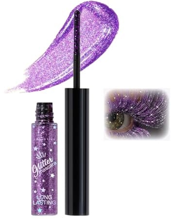 Glitzer Wimperntusche, Glitter Mascara für Wimpern, Schimmer Glitzer Gesicht Lila, Verlängerung Volumen, Wasserfeste, Funkelnde Augen Make-up, Diamond Wimperntusche für Party, Hochzeit, Musikfestival