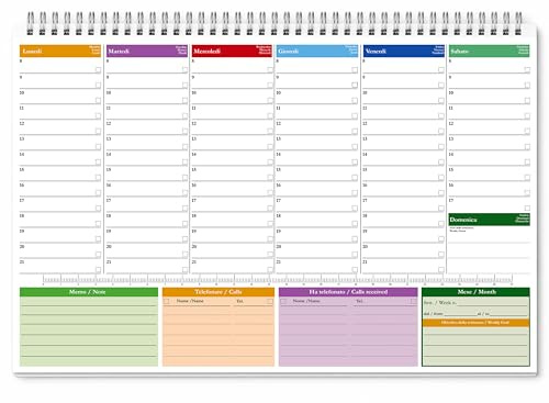 Planning Settimanale da Tavolo 2026 - Agenda 2026 Settimanale, A3 Senza Date con 50 Fogli Planner Settimanale Da Tavolo Spiralato per Ufficio e Casa.