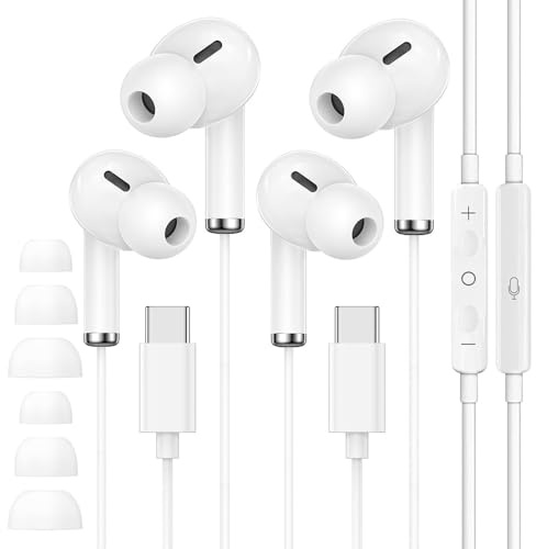 Cuffie USB C per iPhone 17 16 15 Pro Max, Hi-Fi Stereo 2 Pack USB C Auricolari con filo, In-Ear Cuffie Type C con Microfono per iPhone 17/16/15 Pro, Galaxy S23/S22/S21/S20/Ultra Note 10/20, Pixel 9