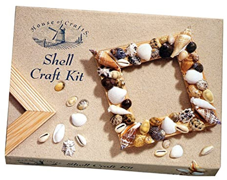 House Of Crafts Shell Craft Mini Kit, Single Craft Kit Set, Multicoloured, Includes Selection of Sea Shells, MDF Frame, PVA Adhesive, Varnish, Brush, Instructions