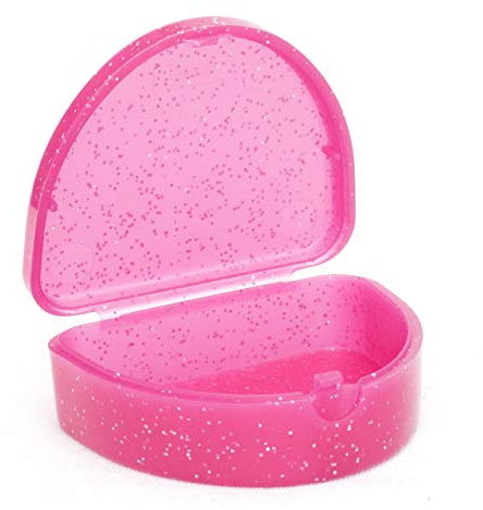 Slim Orthodontic Dental Case - Colour & Glitter Choices for Retainers, Bleaching Trays, Dentures & More (Glitter Pink)
