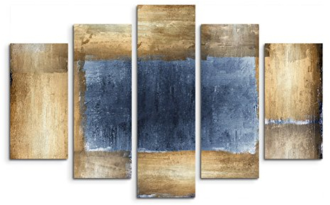 5 teiliges Wandbild auf Leinwand (Gesamt: H: 100cm B: 160cm) Keilrahmenbild Canvas Fotodruck Leinwandbild Leinwanddruck Kunstdruck Wandbild braun grau schwarz blau Ecken