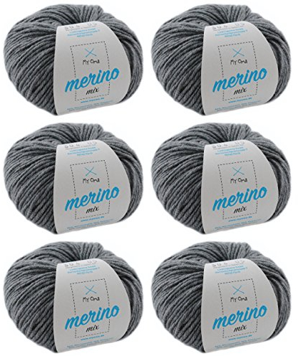 Wolle häkeln - Merinowolle steingrau (Fb 304) - 6 Knäuel graue Wolle häkeln - Merino Garn - 50g/120m + GRATIS MyOma Label - MyOma Wolle - weiche Wolle - Mischwolle stricken