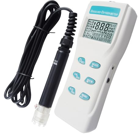 GAIN EXPRESS Messgerät für gelösten Sauerstoff mit Elektrode, tragbares Do-Messgerät, Wasserqualitätstester mit großem LCD-Display, ATC 99 Speicherfunktion