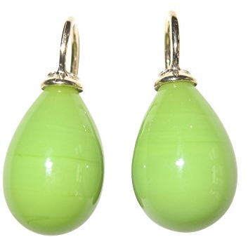 Hübsche grüne Glas-Ohrringe Ohr-Hänger Tropfen-Ohrringe Bügel aus Sterling-Silber vergoldet elegant Geschenk Handarbeit Designer Heide Heinzendorff
