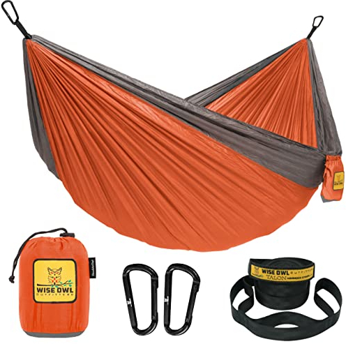 Wise Owl Outfitters Camping-Hängematte – Einzel- oder Doppelgröße, für drinnen und draußen, mit Aufbewahrungstasche, Rucksack- und Reisezubehör