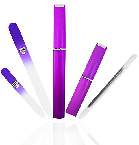 Czech Glass Manicure Set, 3Pc Nail Set - Cuticle Pusher and Two Nail Files. Nail File Kit Perfect Gift for Women by Bona Fide Beauty