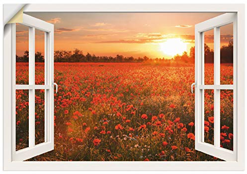 ARTland Wanddeko Wandtattoo selbstklebende Vinylfolie 100x70 cm Fensterblick Fenster Natur Botanik Blumen Mohnblumen Sonnenuntergang T5ZO