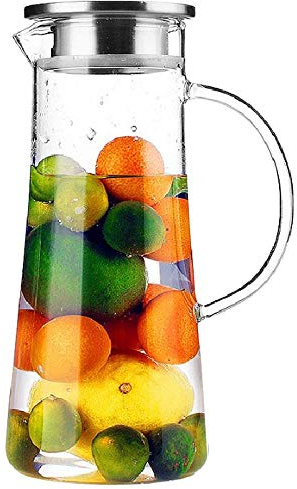 TAMUME 1,5 Litre Carafe a Eau Pichet à Eau Fruit avec Couvercle en Acier Inoxydable et Théière en Verre avec Infuseur