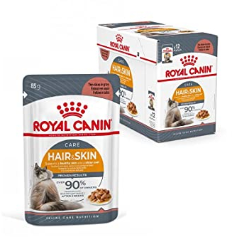 Royal Canin Hair & Skin Care Gravy | 12 x 85g | Alleinfuttermittel für ausgewachsene Katzen | Feine Stückchen in Soße | Kann zu einem gesunden Fell (Intense Beauty) beitragen