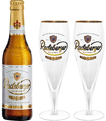 Radeberger Premium Pils Bier 0,33l (4,8% Vol) + 2x Gläser Pokalgläser -[Enthält Sulfite] - Inkl. Pfand MEHRWEG