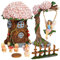 Miniatur-Feengarten-Set, 8 Ornamente, Gartendekoration mit Feenhaus, Fee auf Schaukel, Zaun, Stein, Fee auf Knien und Pilz-Tisch mit Stühlen