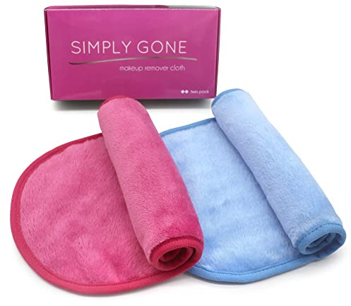 Simply Gone Make Up Remover Cloths | Reusable Makeup Removing Face Cloth ideal for Sensitive Skin | Makeup Remover Flannel 2 Set (Blue & Pink)