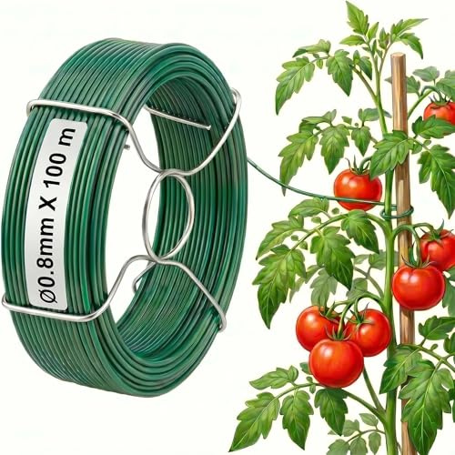 Amagabeli Filo di Ferro Plastificato Ø0.8mm x 100m Cavo Metallico Rivestito di Plastica Rotolo di Filo di Ferro Ricoperto di PVC per Giardino