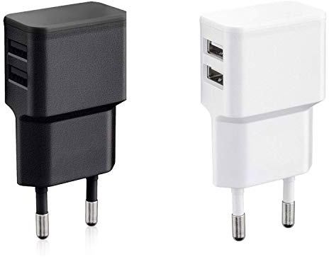 Wicked Chili 2X Double Chargeur USB 12W / 2400mA Pro Series Alimentation Universelle adaptée pour téléphone Portable, Batterie Externe et Enceinte Bluetooth (90 °,USB 2 Voies) Blanc et Noir