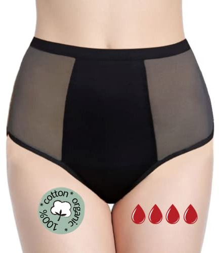 Mutande Assorbenti Mestruali per Ciclo Abbondante | 12 Anni / 4XL | Lavabili | Cotone | Ecologica | Slip per Ciclo Mestruale |Donna Intimo Protettive | Ragazza (Eleen, Nero, L)