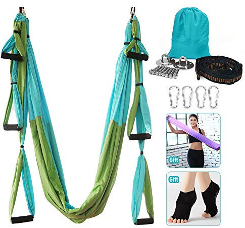 Yoga Hammock, Aerial Yoga Swing Set, Ultra Strong Antigravity Yoga Hammock/Sling/Inversion Tool for Gym Home Fitness (Green&Blue)