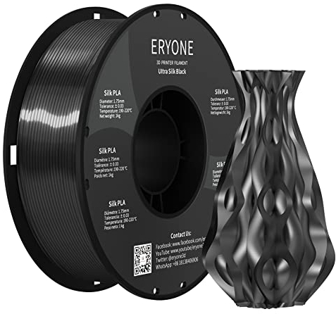 ERYONE Ultra Shiny Silk PLA Filament voor 3D Druker, PLA Filament 1.75mm, +/- 0,03mm,1kg 1 Spule, Ultra Silk PLA Schwarz