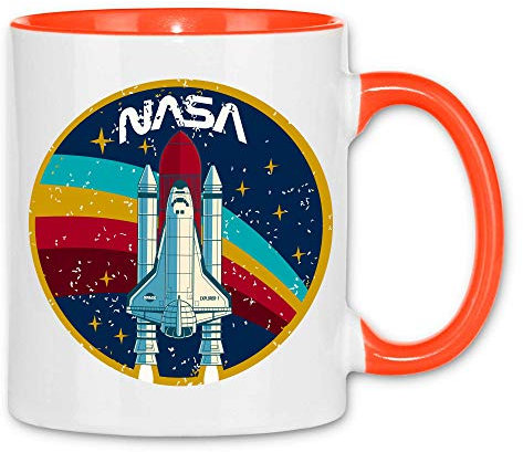 wowshirt Tasse Explorer-1 NASA Shuttle Rakete Weltall Raumfahrt Regenbogen Vintage, Farbe:White - Orange