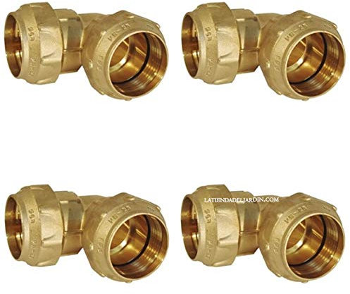 Suinga Lot de 4 coudes en laiton 25 mm pour tuyau en polyéthylène de 25 mm, accessoire en laiton avec certificat Aenor