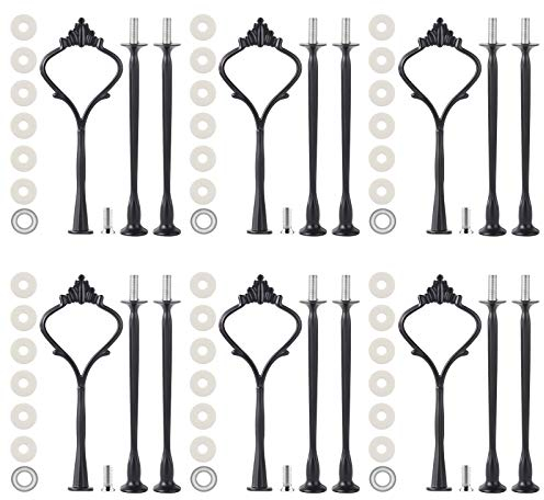 6 Set Cake Stand Fittings Kits Tiered Tray Hardware for Cake Stand Mold Crown 3 Tier Cake Stand Holder Hardware for Wedding Party Making Resin Cupcake Dessert Platter Serving Stand(Black)