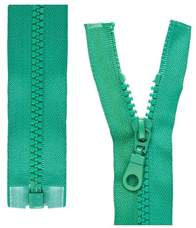 Teilbarer Reißverschluss, 2 Stück, 45 cm Schienenlänge, in Grün, 1-Weg offenes Ende #5, 5,75 mm Schienenbreite, 34 mm Bandbreite, Ersatz Reissverschluss Kunststoff, Kunststoffreissverschluss # 5