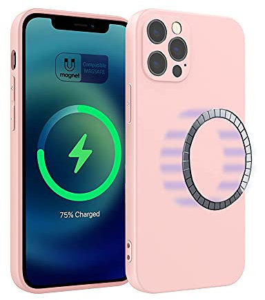 ICOVERI Coque Silicone Magnétique pour iPhone 12 Pro, Compatible avec MagSafe, Housse Protection Complète, Aimants Intégrés, Antichoc, Étui de Protection en Silicone (Rose, iPhone 12 Pro)