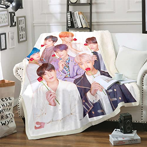 Fgolphd BTS Bulletproof Boy Scouts Decken 100% Microfibre, Fleecedecken for Erwachsene Kinder Weich Und Warm,Weich und warm,für Schlafsofa und Sofa (2,150x200cm)