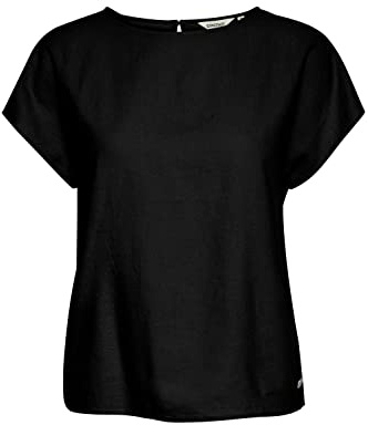 OXMO OXArnora Damen Bluse Tunika Kurzarm Leinenmix Regular Fit, Farbe: Black (194007), Größe: 38