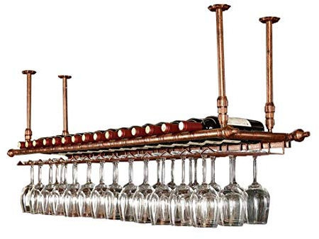 SBTXHJWCGLD Wall Shelves for Wine Racks and Iron Storage Bar Forged Loft Ceiling Suspended Wine Glass Champagne Glass Flute Glass Holder Wine Bottle Multi-Size Wine Bottle