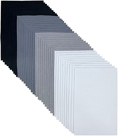 Farbige Filz, 1,4 mm Stark Filzstoff, 20 x 30 cm Weicher Bastelfilz zum Basteln, 40 Stück Filzblätter für Handarbeit DIY-Nähprojekt (Schwarz Weiß Serie)
