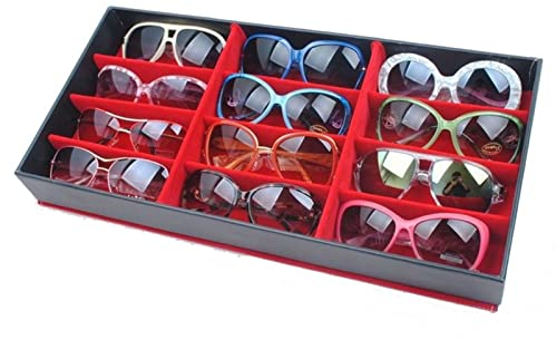 Brillenbox Brillenaufbewahrung Brillenpräsentation Sonnenbrillen Organizer 12 Grids Brillen Display Tray Lesebrille Vitrine Brillen Aufbewahrungsbehälter-Kasten-Standplatz-Halter mit Deckel Haushalt D
