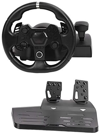 Septpenta Gaming Rennlenkrad 7 in 1, 7 Empfindlichkeitsstufen 11 Zoll Lenkrad 270° Lenkdrehung USB Gaming Rennlenkrad, 10 Unabhängige Steuertasten für PS4, für PS3