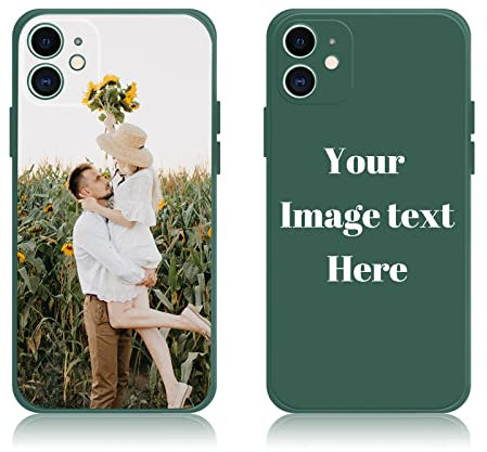AnNengJing Custom Soft Liquid Silicone Cases Full-Body Protective Personalized Photo Name Text Logo Phone Cover for iPhone 12 Blackish Green