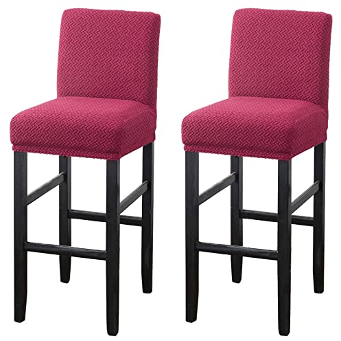 MUPOO Bar Stuhlhussen,2 Stück Stretch Jacquard Abnehmbarer Waschbarer Stuhl Schonbezug,Dining Chair Barhocker Zähler Schonbezüge Esszimmer Stuhl Schonbezug(2 Stück Weinrot)