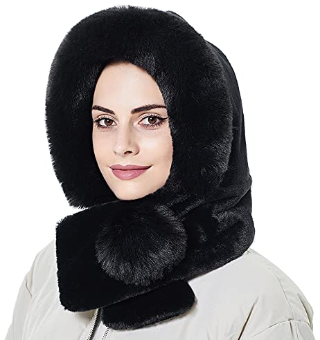 YEKEYI Damen-Winter-Schal, Kopfwärmer für Snowboarding, Strick, Skimütze, Sturmhaube, Strickmütze, Totenkopfmütze, Schwarz , 58