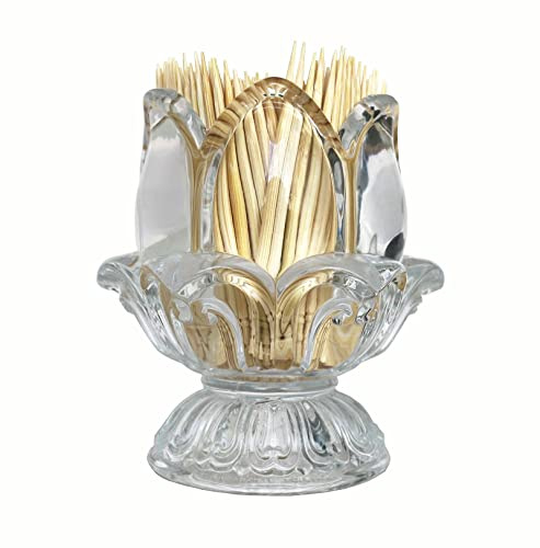 HillSpring Toothpick Holder, Decorative Crystal Glass Toothpick Dispenser with 450 Bamboo Toothpicks