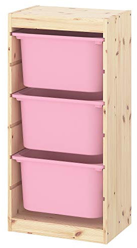 Ikea TROFAST Aufbewahrungskombination mit Boxen, 44x30x91 cm, hellweiß gebeizt/rosa