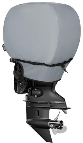 STEECA Waterproof Outboard Motor Cover 600D Fade Resistant Boat Engine Hood Cowling Cover Fits Motor 50-115 HP, Grey