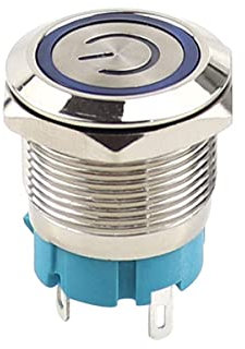 Boxonly Interruttore a pulsante in metallo da 22 mm, 220 V, autobloccante, rotondo, impermeabile, con indicatore luminoso blu, interruttore di alimentazione autobloccante a 4 pin