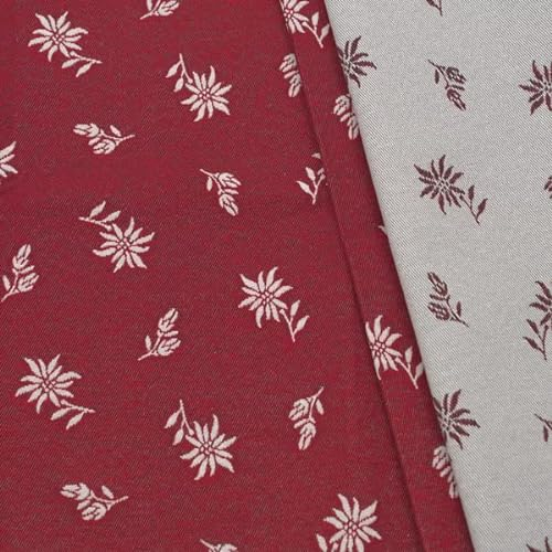 STOFFKONTOR Jacquard Dekostoff Doubleface Stoff Edelweiss 2 - Meterware, Farbe Rot - zum Nähen von Tischwäsche, Kissen, Vorhängen, Dekoartikeln uvm.
