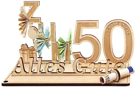 Giftota Geldgeschenke Geburtstag 50, Geschenke zum 50.Geburtstag Mann Frau, 50.Geschenke aus Holz Dekoration