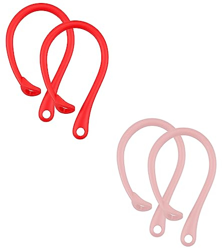 Ohrhaken für Airpods – 4 Paar universelle Silikon-Ohrbügel, Anti-Verlust-Sport-Aktivitäten-Headset (rot und pink)