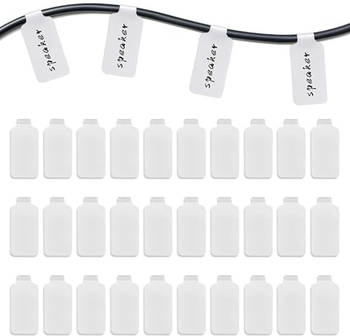 30 Pcs Self-Adhesive Wire Labels - Write On Cord Labels for Cable Management and Identification (White)
