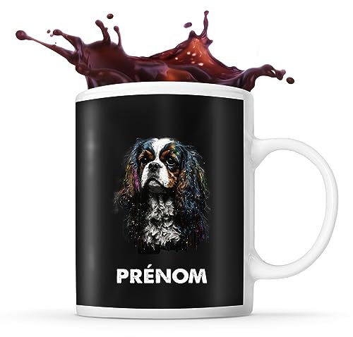 Tasse Cavalier King Charles Style Street Art Prénom Nom Personnalisable | Mug Café Thé Idée Cadeau Personnalisé Homme Femme Original pour propriétaire de chien